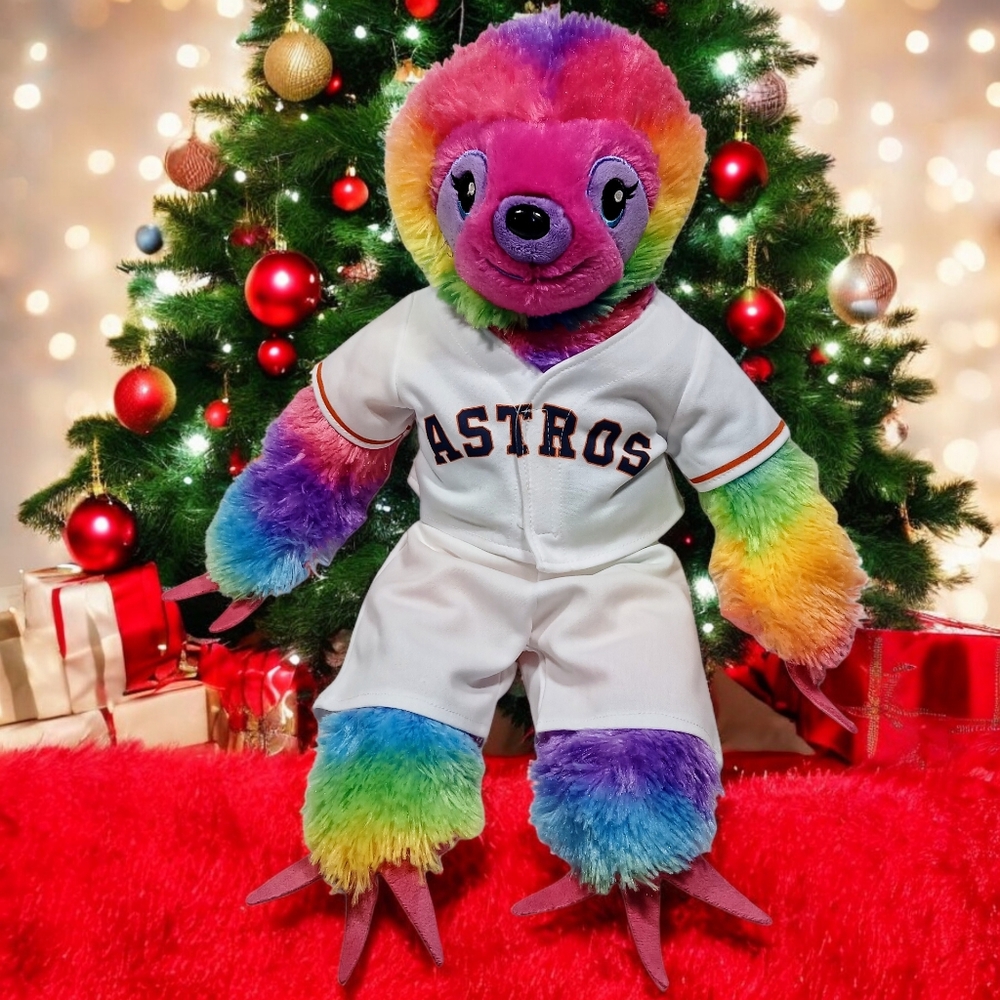 BUILD-A-BEAR RAINBOW SLOTH PLUSH W/HOUSTON ASTROS BASEBALL UNIFORM 18" BABW